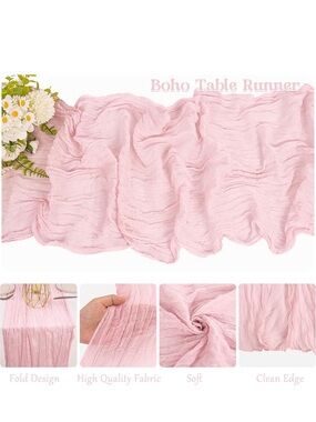 NEW 10 Pack Boho Table Runners Pink 120” Gauzy Fabric Weddings Showers Events